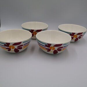 Pfaltzgraff Flourish Soup/Cereal Bowl (4) -5 7/8" x 2 5/8" Tall-Flower & Stripes